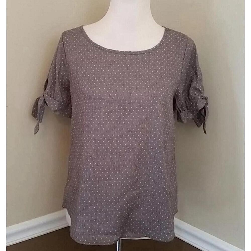Le Lis Mocha Taupe Polka Dot Top Tie Sleeves from Modcloth Feminine Summer Girly